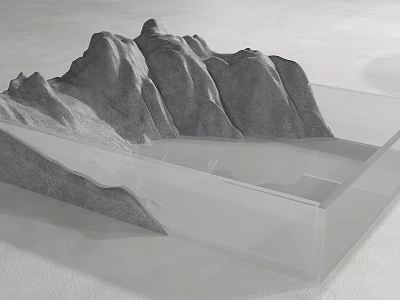 Modern Mountain Shaped Washbasin With Gray Rock And Transparent Material Design 3d model