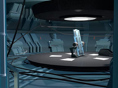 Futuristic Circular Platform Featuring Metallic Structures Bright Lighting And Mechanical Components 3d model