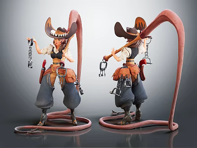 Cowboy Character With Tentacle Like Creature And Tools In 3D Model Design 3d model
