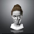 3D Character Female Head Model Featuring Brown Bun Hairstyle White Facial Details And Gray Background