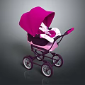 Pink Baby Stroller With Canopy And Purple Wheels Stylish Design For Toddler