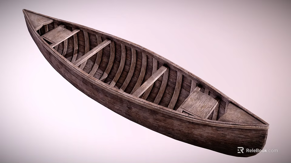 Classic Wooden Boat With Detailed Ribbed Plank Structure And Interior Seats 3d model 
