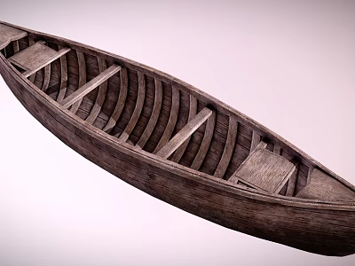 Classic Wooden Boat With Detailed Ribbed Plank Structure And Interior Seats 3d model
