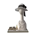 Black and White Vintage Hat with Bow on Mannequin with Pearl Necklace Glasses and Perfume