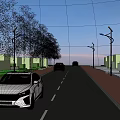 Municipal Road With Lined Trees Street Lamps Sidewalks And Vehicles