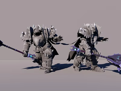 Game And Movie Characters In Detailed Spiked Armor With Weapons In Action Poses 3d model