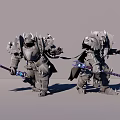 Game And Movie Characters In Detailed Spiked Armor With Weapons In Action Poses