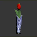 Blue Cowboy Boots with Star and Pattern Decorations Used as Flower Vase Holding Red Tulip