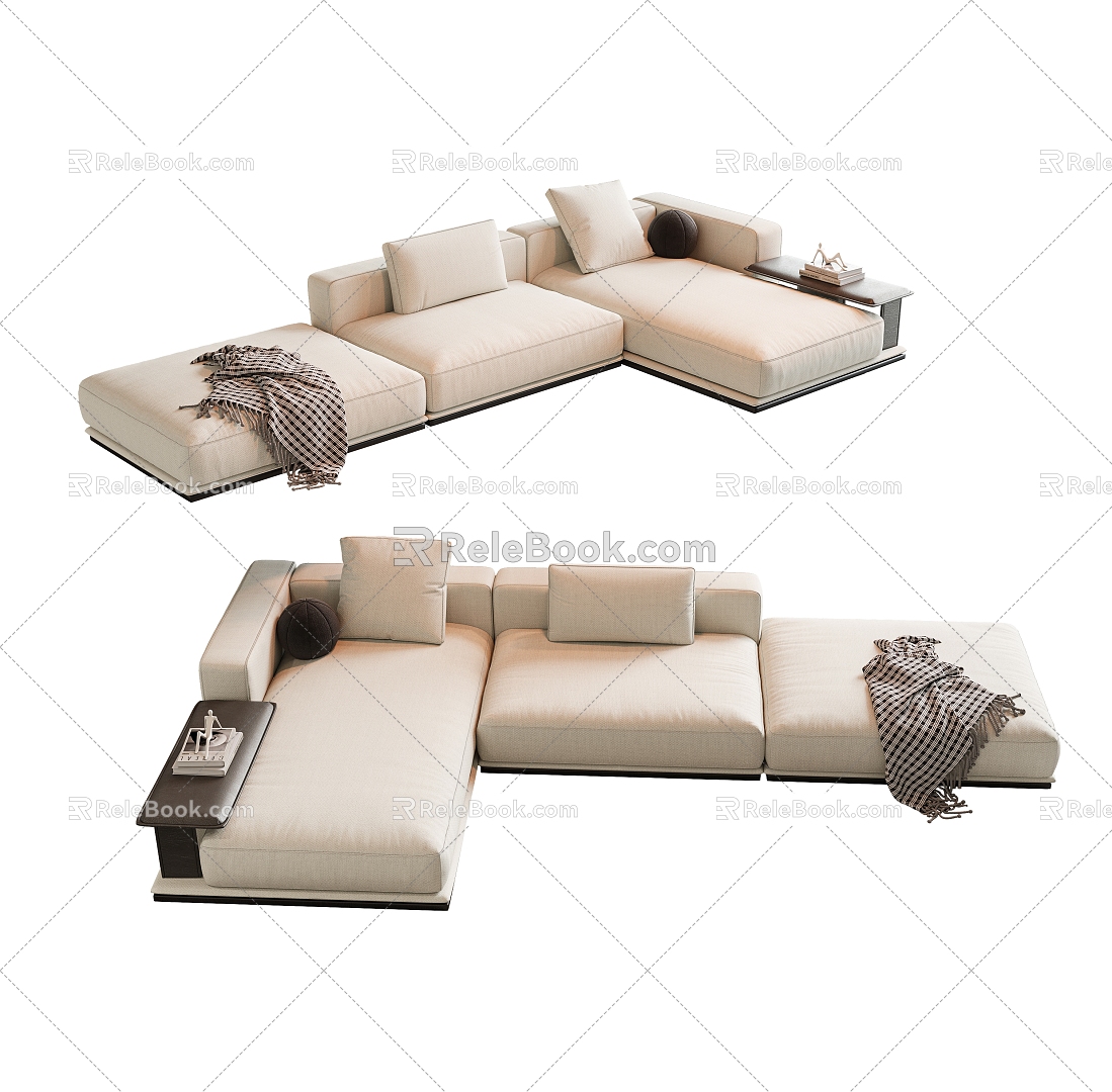 Corner Combination Sofa Multi-person Sofa Pillow Towel 3d model