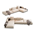 Corner Combination Sofa Multi-person Sofa Pillow Towel 3d model