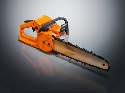 Heavy Duty Orange Chainsaw With Black Handle And Sharp Cutting Chain 3d model