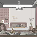 Modern Cozy Kids Room Interior With Bed Wall Art Pendant Light And Stuffed Toys