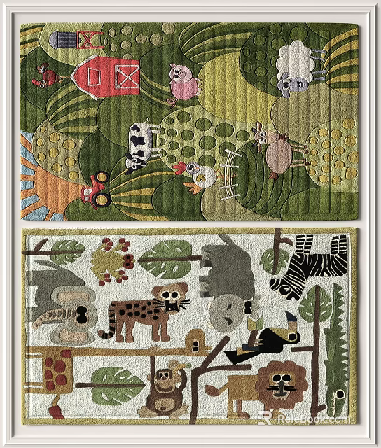 Colorful Square Rug Featuring Various Animal Patterns Leaves And Flowers For Home Decor 3d model 