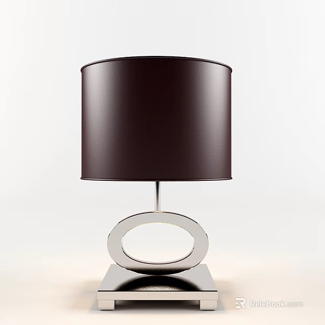 Modern Table Lamp With Dark Brown Lampshade And Silver Circular Ring Base 3d model 