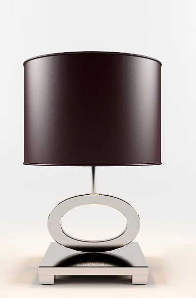 Modern Table Lamp With Dark Brown Lampshade And Silver Circular Ring Base 3d model