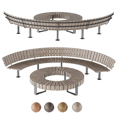 Modern Outdoor Landscape Seating With Wooden Slats And Metal Frame Circular Curved Design 3d model