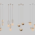 Elegant Multiple Modern Hanging Pendant Lights With Golden Frames And Circular Shades Against Black Background