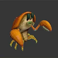 Orange Cartoon Style Crab With Large Claws Green Eyes And Standing Pose On Dark Background