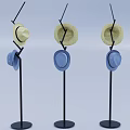 Straw And Blue Hats Displayed On Multiple Black Metal Hat Stands 3d model