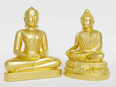 Intricate Golden Buddha Sculptures Seated in Meditation with Lotus Bases 3d model