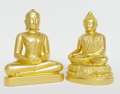 Intricate Golden Buddha Sculptures Seated in Meditation with Lotus Bases 3d model