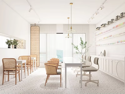 Modern Beauty Hair Salon Interior With White Decor Mirrors And Product Shelves 3d model