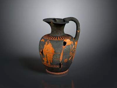 Ancient Greek Clay Vessel With Carved Figural Designs And Decorative Motifs 3d model