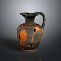 Ancient Greek Clay Vessel With Carved Figural Designs And Decorative Motifs