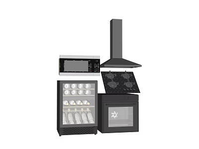 Modern Kitchen Appliances Including Microwave Range Hood Gas Stove Wine Cooler and Oven 3d model