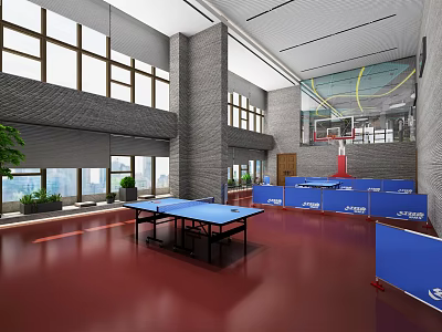 Spacious Indoor Sports Facility With Ping Pong Tables And Basketball Court 3d model
