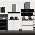 Modern Kitchen Interior With Appliances Induction Cooktop Range Hood And Cabinets 3d model