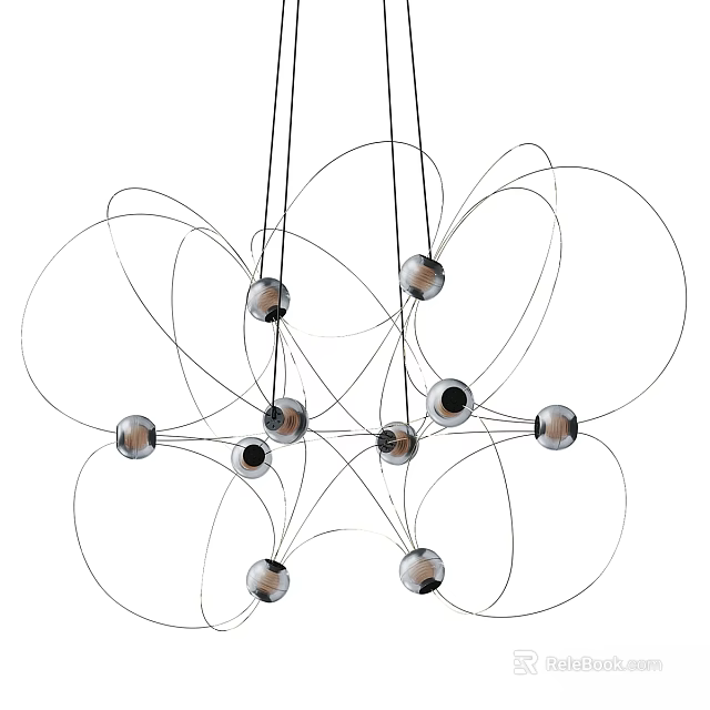 Modern Artistic Chandelier With Metallic Balls And Intricate Wire Design For Living Room 3d model 