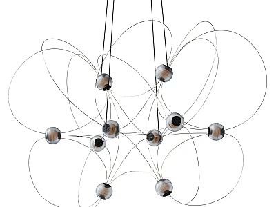 Modern Artistic Chandelier With Metallic Balls And Intricate Wire Design For Living Room 3d model