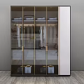 Modern Wardrobe Design With Glass Doors Gold Accents Storage Shelves And Drawers