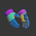 Colorful Knitted Winter Gloves With Pink Cuffs And Multicolor Fingers