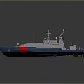 3D Model of Modern Naval Ship with Gray Blue Hull Red Marking and Antenna Superstructure