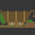 Pixel Art Wooden House With Brown Roof Green Trees And Fence