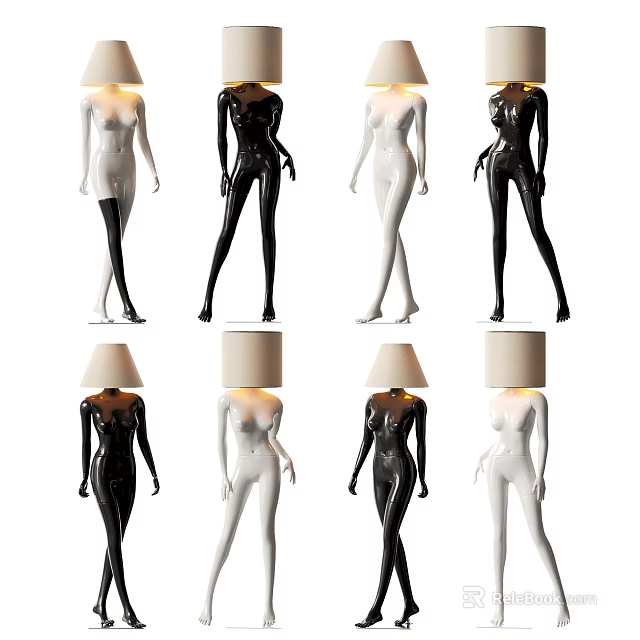 Abstract Humanoid Floor Lamps In Black And White 3d model 