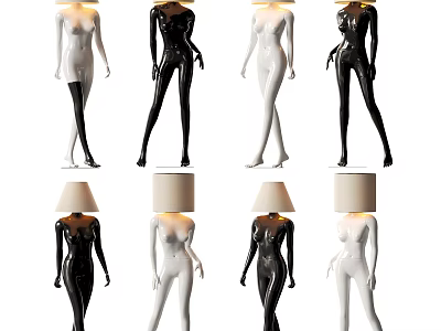 Abstract Humanoid Floor Lamps In Black And White 3d model