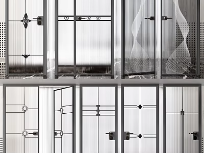 Various Stylish Swing Doors With Glass Panels And Metal Frame Designs 3d model