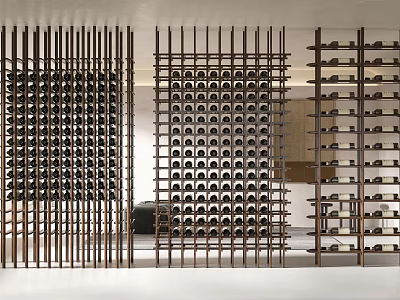 Elegant Modern Wine Racks With Slatted Design And Multiple Bottle Storage 3d model