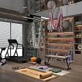 Spacious Home Gym With Fitness Equipment Yoga Hammocks Exercise Balls And Organized Accessories