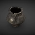 Ancient Black Pottery Vessel With Handle And Surface Cracks Texture