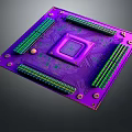 Detailed Electronic Circuit Board With Purple Green Design And Microchip Components