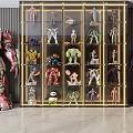 Display Cabinet with Collectible Action Figures Glass Shelves LED Lighting and Life Size Superhero Models