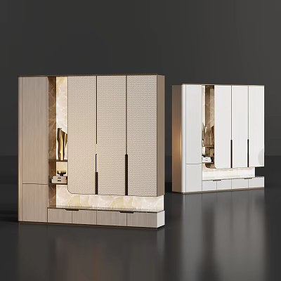 Modern Shoe Cabinets With Textured Panels Mirror Doors And Storage Drawers 3d model