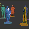 Colorful Polygonal Character Models With Various Poses On Black Background And Reflections