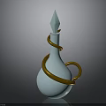 Blue Glass Bottle With Gold Spiral Ornament Pointed Top And Curved Handle