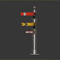 Railroad Signal Pole With Red Yellow Lights Directional Arrow And Metal Ladder