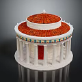 Classical Dome Architectural Model With Red Roof White Columns And Colored Base Trim 3d model
